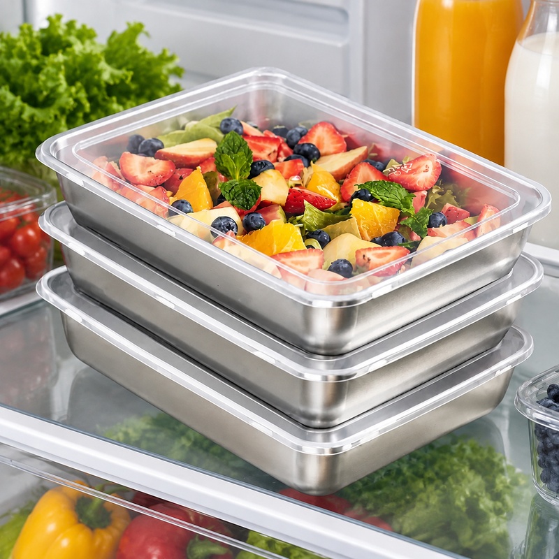Food Storage Meals - 투명 뚜껑이 있는 3개 세트의 스테인리스